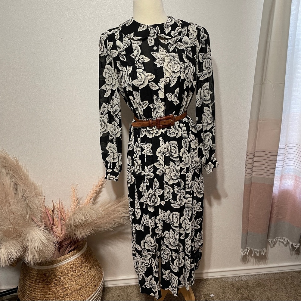 Liz Claiborne | Vintage 80s Floral Pleated Midi Dress